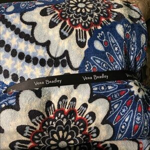 Vera Bradley Blue, White, Red & Black Floral Pattern Plush Throw